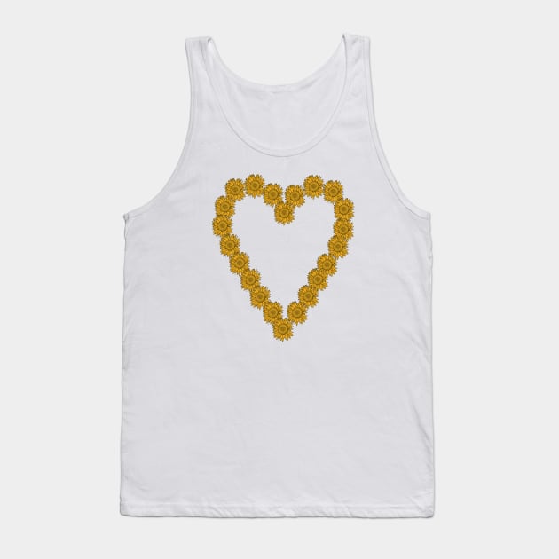 Valentines Day Heart Floral Art Sunflower Line Drawing Tank Top by ellenhenryart